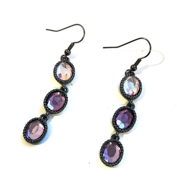 Vintage Purple three Drop Earrings - Picture 1 of 4